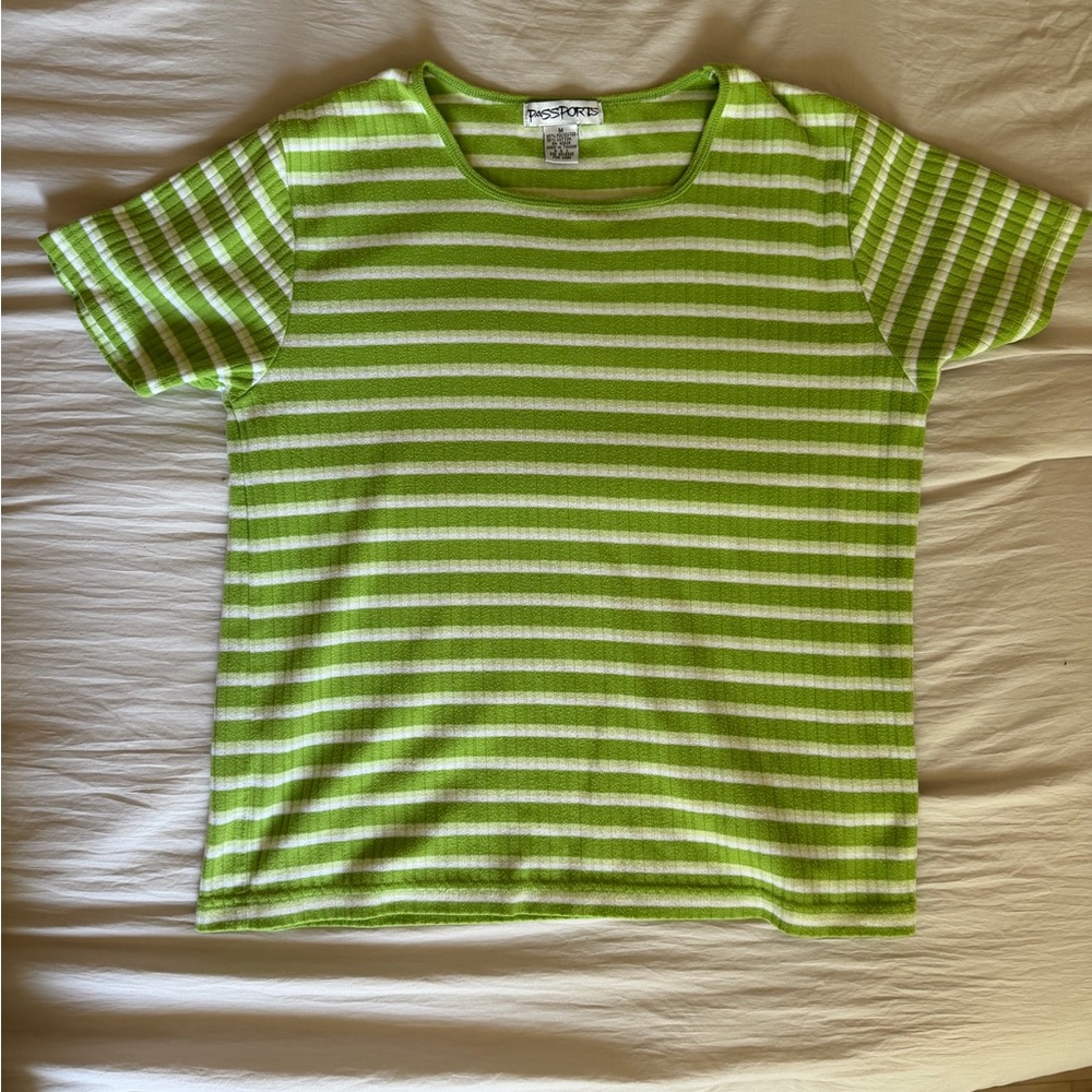 Passport Green & White Striped Short Sleeve Tee